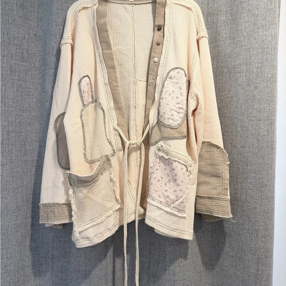 New POL Beige and Cream Patchwork waffle knit Set - Picture 2 of 5